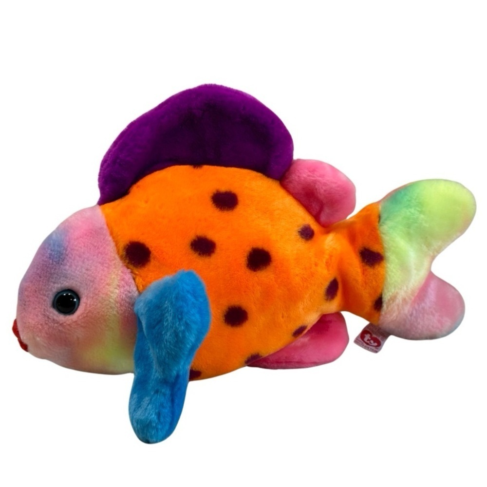 TY "Lips" Beanie Baby Buddies Tie Dye Rainbow Large Plush Fish 1999‎ Retired